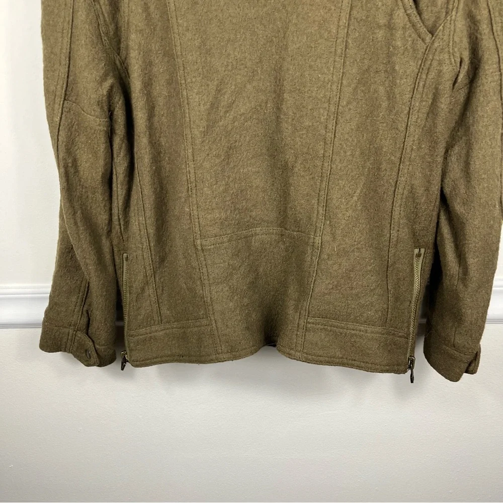 Free People Olive Green Oversized Wool Blend Moto‎ Faux Fur Jacket Size XS